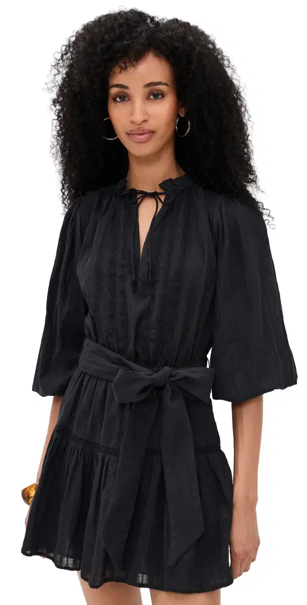 Sadie Lace Trim Mini Shirt Dress Black