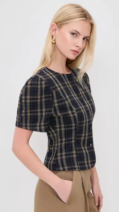 Lioness Femme Blouse Navy Lemon Plaid | Thumbnail 4