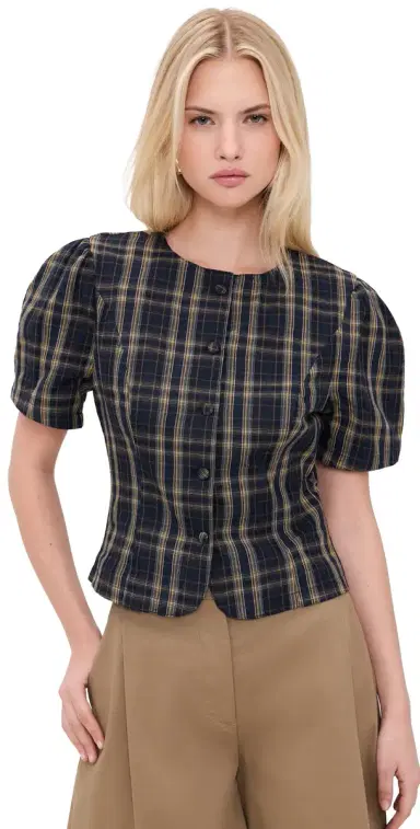 Lioness Femme Blouse Navy Lemon Plaid | Thumbnail 1