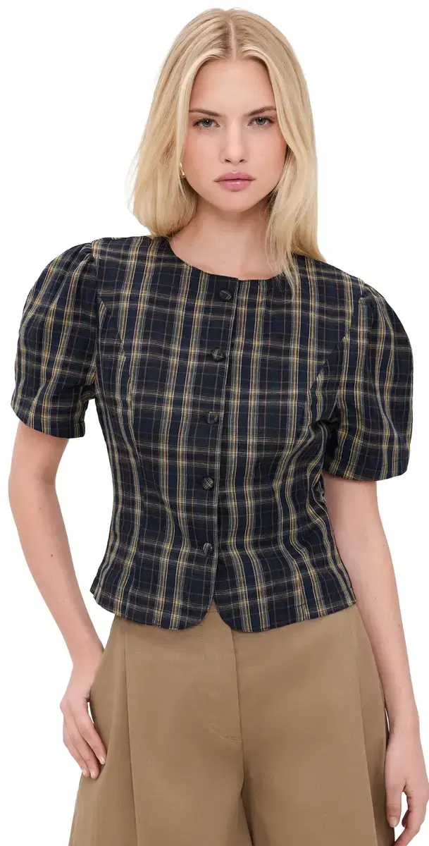 Lioness Femme Blouse Navy emon Plaid