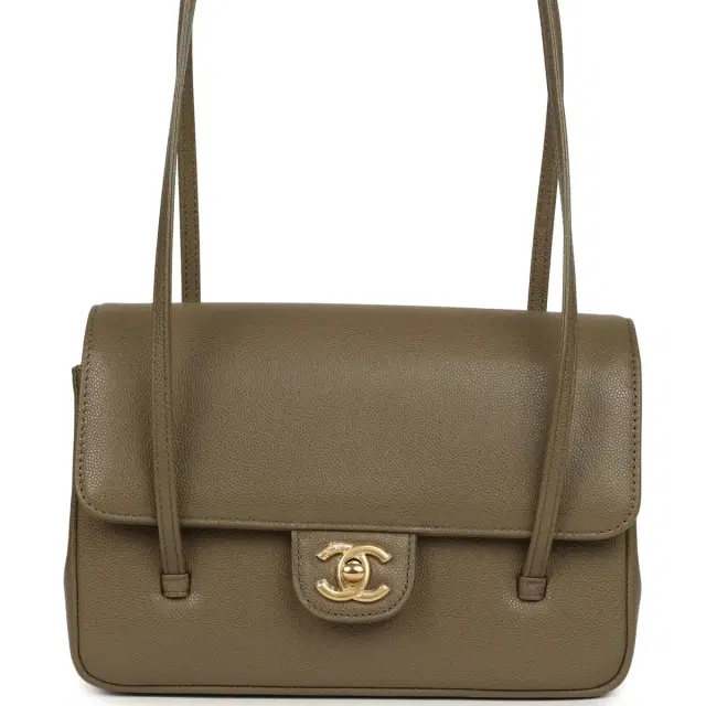 Chanel Small Preppy Coco Flap Bag Dark Khaki Shiny Caviar Brushed Gold Hardware