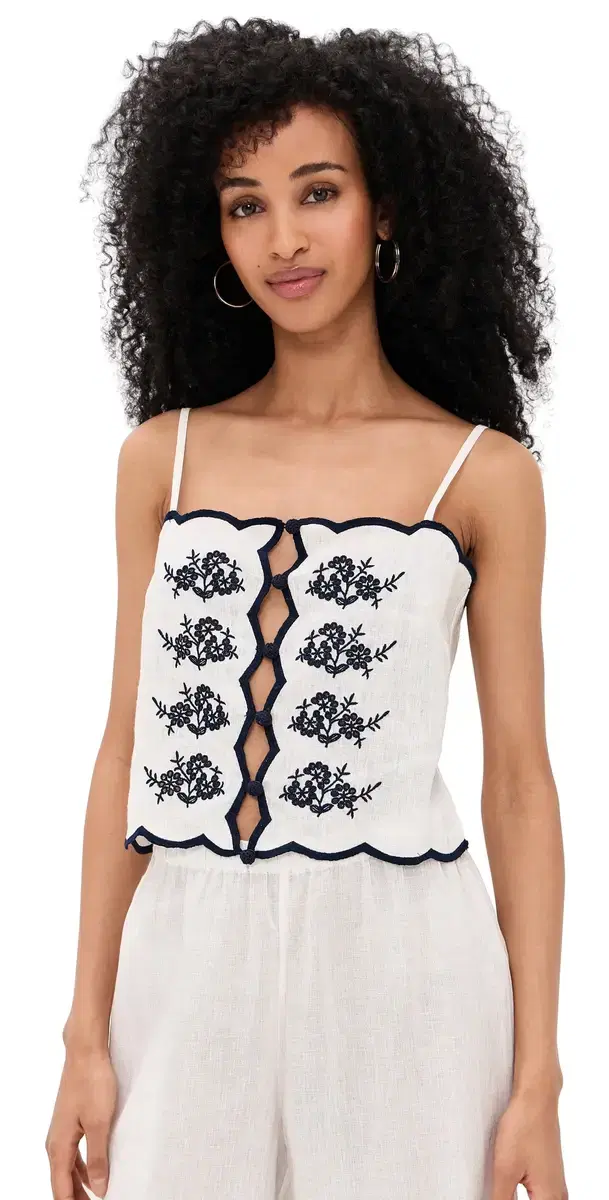 CAMI NYC Nazare Embroidered inen Camisole Macadamia