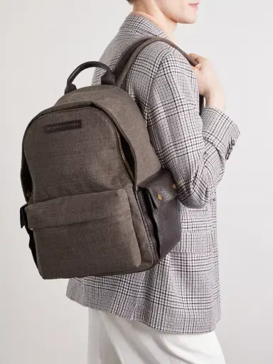 Brunello Cucinelli Leather-Trimmed Woven Backpack - Men | Thumbnail 3 Brunello Cucinelli Leather-Trimmed Woven Backpack - Men | Thumbnail 3