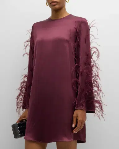 Lapointe Feather Long-Sleeve Satin Mini Shift Dress | Thumbnail 3 Lapointe Feather Long-Sleeve Satin Mini Shift Dress | Thumbnail 3