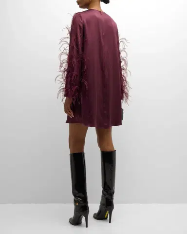 Lapointe Feather Long-Sleeve Satin Mini Shift Dress | Thumbnail 4 Lapointe Feather Long-Sleeve Satin Mini Shift Dress | Thumbnail 4