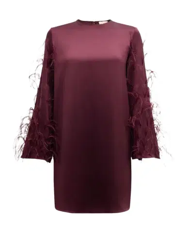 Lapointe Feather Long-Sleeve Satin Mini Shift Dress | Thumbnail 1 Lapointe Feather Long-Sleeve Satin Mini Shift Dress | Thumbnail 1