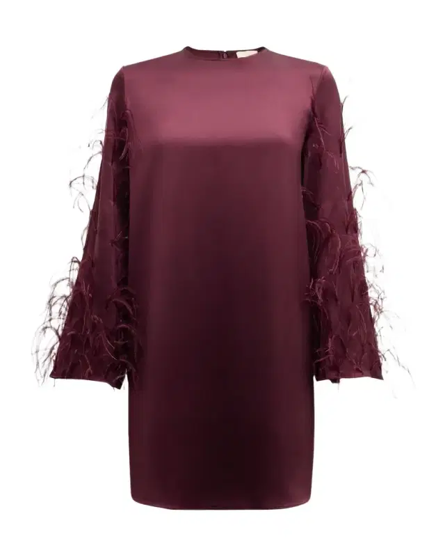 LAPOINTE Feather Long-Sleeve Satin Mini Shift Dress