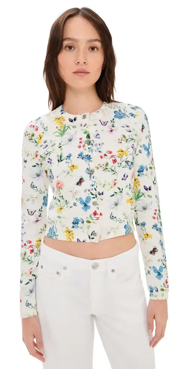 Carson Printed Cardigan Twisting Vines Off White