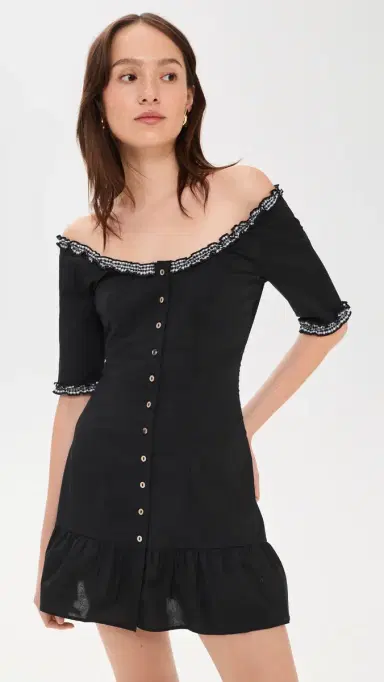 Frankies Bikinis Sweet Dreams Poplin Mini Dress Black S | Thumbnail 2