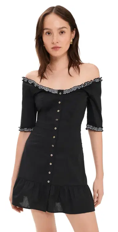 Frankies Bikinis Sweet Dreams Poplin Mini Dress Black S | Thumbnail 1