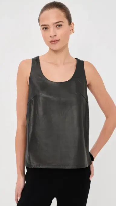 Tibi Lightweight Leather Tank Top Black | Thumbnail 2