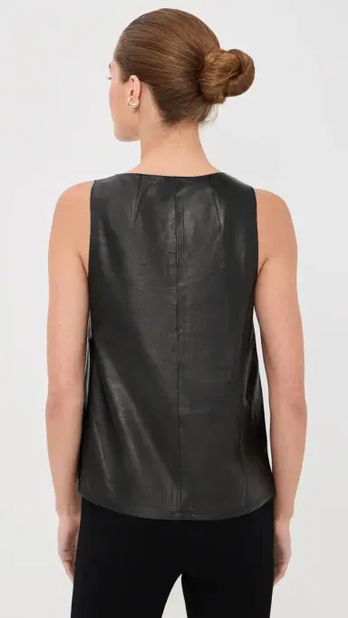 Tibi Lightweight Leather Tank Top Black | Thumbnail 3