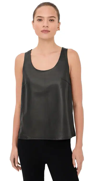 Tibi Lightweight Leather Tank Top Black | Thumbnail 1