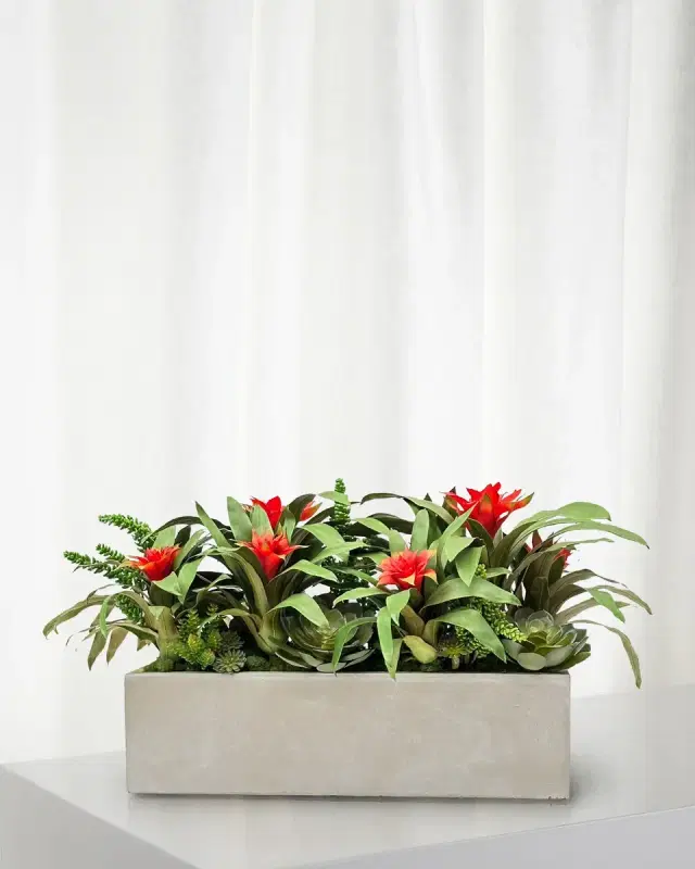 Winward Home Bromeliads & Succulents 38" Faux Floral Arrangement in Fiberglass Planter