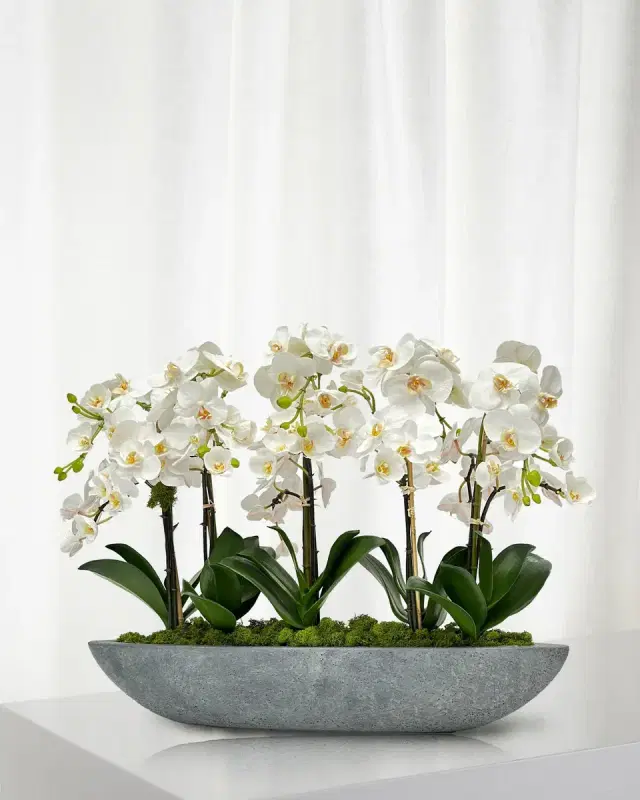 Winward Home Orchid 30" Faux Floral Arrangement in Fiberglass Boat