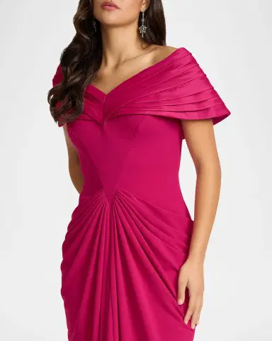 Tadashi Shoji Pleated Off-Shoulder Taffeta & Crepe Gown | Thumbnail 3