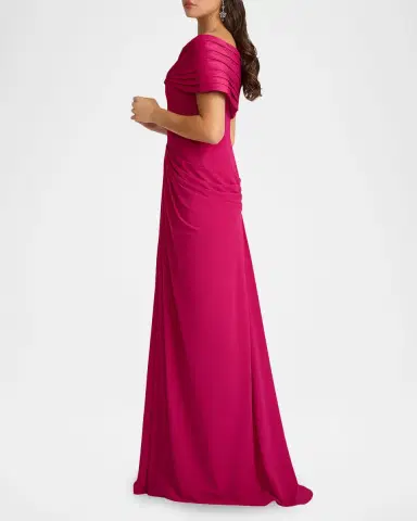 Tadashi Shoji Pleated Off-Shoulder Taffeta & Crepe Gown | Thumbnail 4