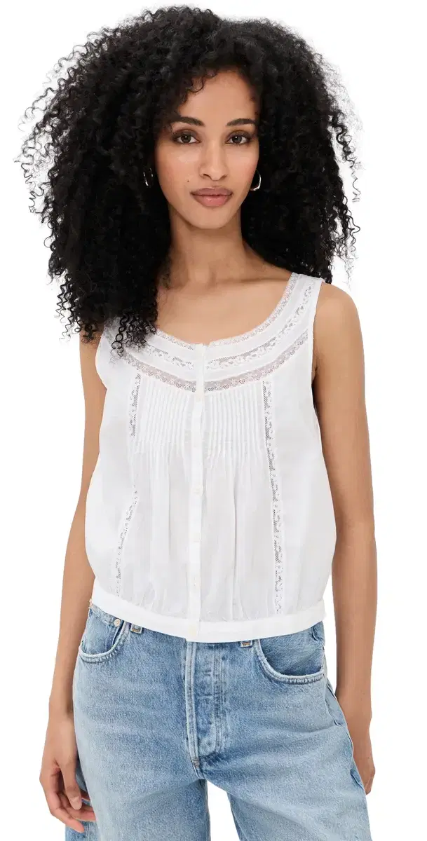 ace-Insert Pintuck Sleeveless Top White
