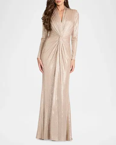 Tadashi Shoji Twist-Front Metallic Jersey Column Gown | Thumbnail 3 Tadashi Shoji Twist-Front Metallic Jersey Column Gown | Thumbnail 3