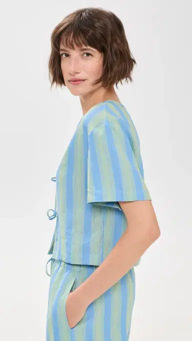 Staud Ava Linen Top eaport Stripe | Thumbnail 4