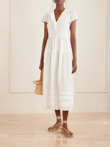 DÔEN Eliette Ruffled Brodeire Anglaise-trimmed Organic Cotton Midi Dress | Thumbnail 2 DÔEN Eliette Ruffled Brodeire Anglaise-trimmed Organic Cotton Midi Dress | Thumbnail 2