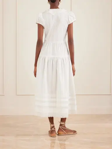 DÔEN Eliette Ruffled Brodeire Anglaise-trimmed Organic Cotton Midi Dress | Thumbnail 3 DÔEN Eliette Ruffled Brodeire Anglaise-trimmed Organic Cotton Midi Dress | Thumbnail 3