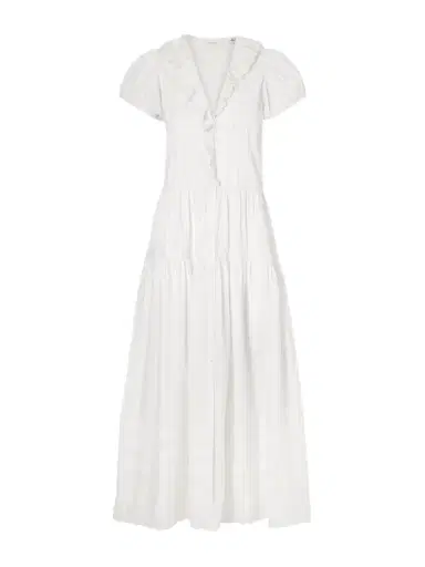 DÔEN Eliette Ruffled Brodeire Anglaise-trimmed Organic Cotton Midi Dress | Thumbnail 1 DÔEN Eliette Ruffled Brodeire Anglaise-trimmed Organic Cotton Midi Dress | Thumbnail 1