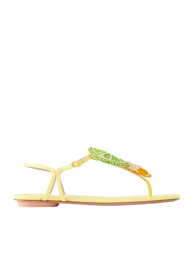 Aquazzura Embellished Raffia-effect Thong Sandals