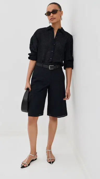 Another Tomorrow Gingham Bermuda Pants Black | Thumbnail 5