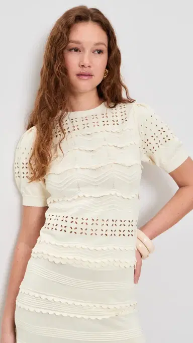 Ulla Johnson Marcelena Eyelet Knit Top Cowrie | Thumbnail 2 Ulla Johnson Marcelena Eyelet Knit Top Cowrie | Thumbnail 2