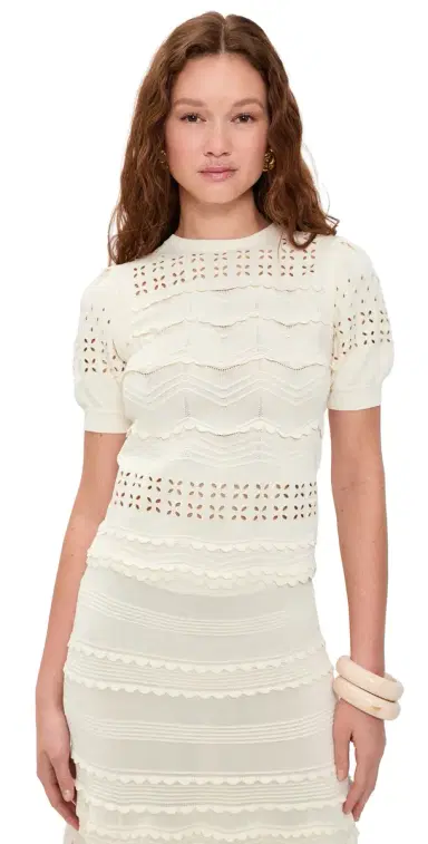 Ulla Johnson Marcelena Eyelet Knit Top Cowrie | Thumbnail 1 Ulla Johnson Marcelena Eyelet Knit Top Cowrie | Thumbnail 1