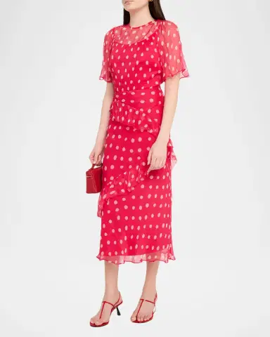 Saloni Vida-E Polka Dot Frill Midi Dress | Thumbnail 4 Saloni Vida-E Polka Dot Frill Midi Dress | Thumbnail 4