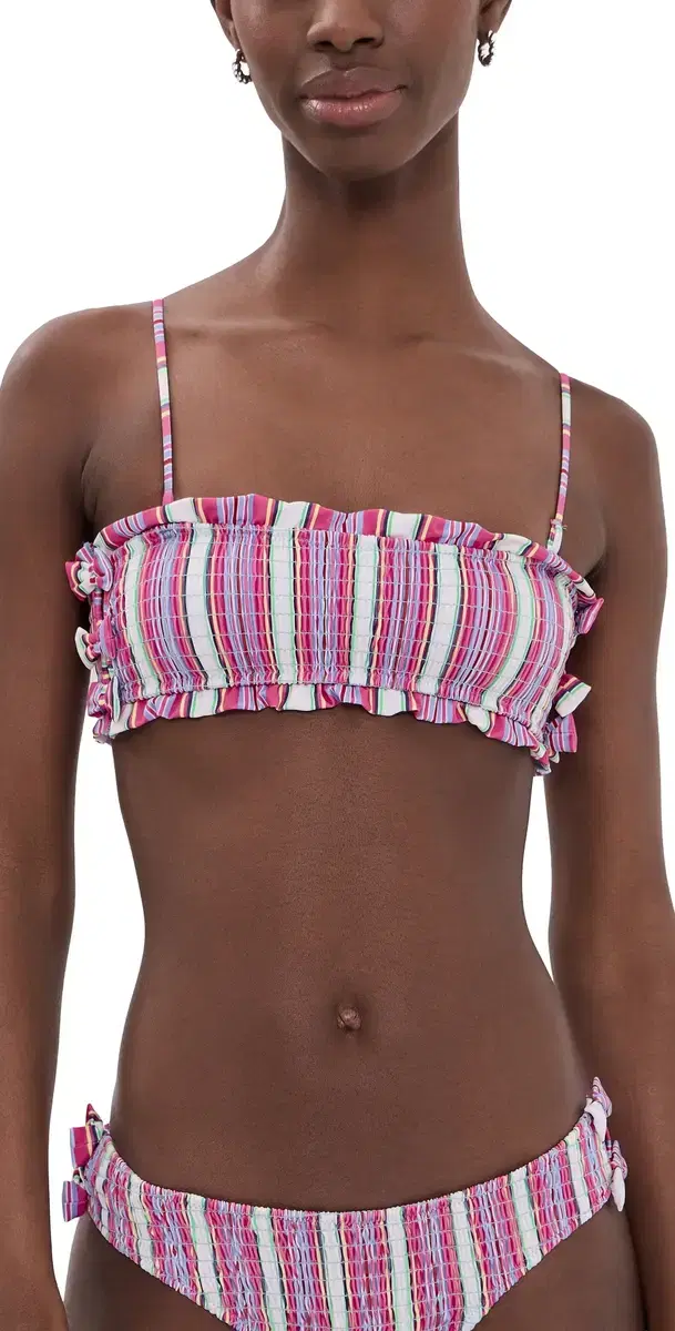 Shirred Bow Bikini Top Pink