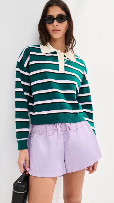 LE BOP Zadie Crop Polo Juniper Stripe | Thumbnail 2 LE BOP Zadie Crop Polo Juniper Stripe | Thumbnail 2