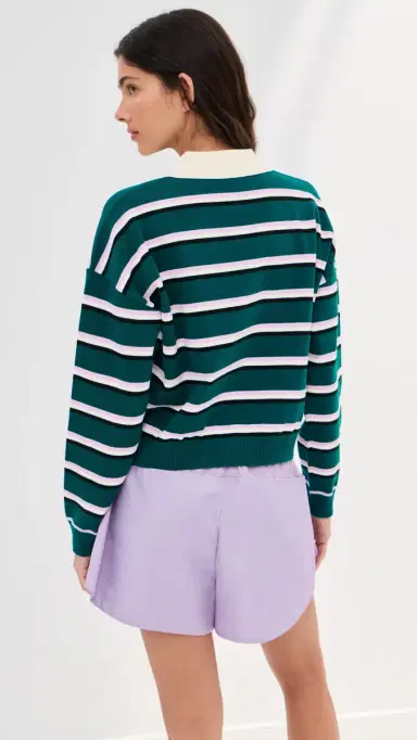 LE BOP Zadie Crop Polo Juniper Stripe | Thumbnail 3 LE BOP Zadie Crop Polo Juniper Stripe | Thumbnail 3