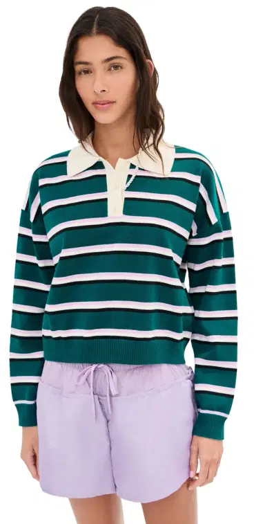 LE BOP Zadie Crop Polo Juniper Stripe | Thumbnail 1 LE BOP Zadie Crop Polo Juniper Stripe | Thumbnail 1