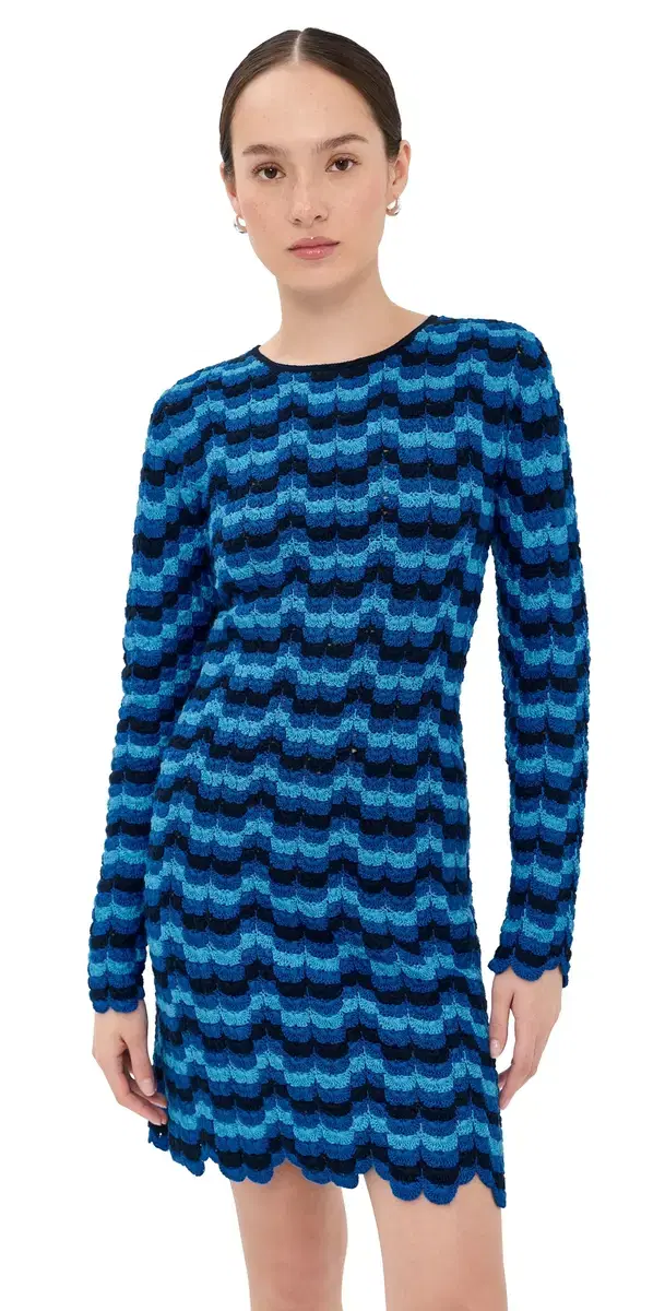 ESCVDO olana Long leeve Crochet Mini Dress Blues