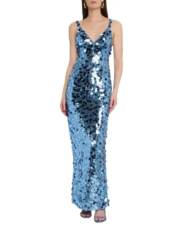 Allegra Deep V-Neck Sequin Column Gown