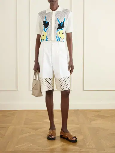 Marni Broderie Anglaise-trimmed Cotton-gabardine Shorts | Thumbnail 2 Marni Broderie Anglaise-trimmed Cotton-gabardine Shorts | Thumbnail 2