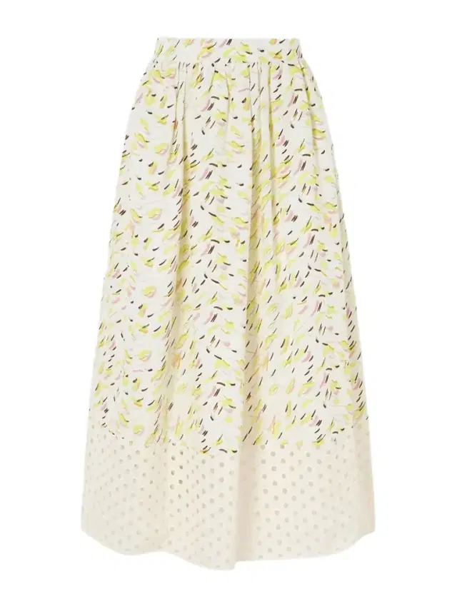 Broderie Anglaise-trimmed Printed Linen Midi Skirt