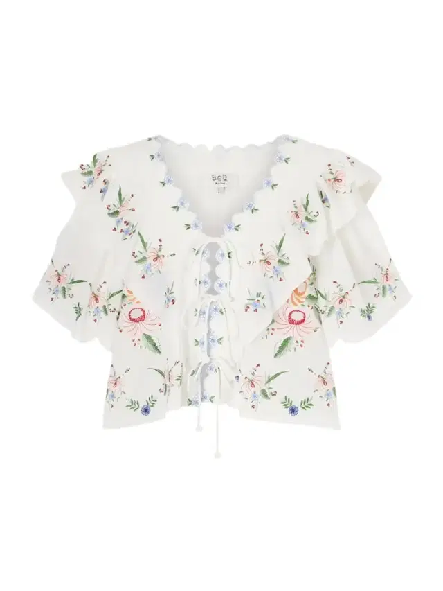 Serafina Ruffled Embroidered Blouse