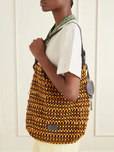 Staud Drift Leather-trimmed Beaded Wood Shoulder Bag | Thumbnail 2