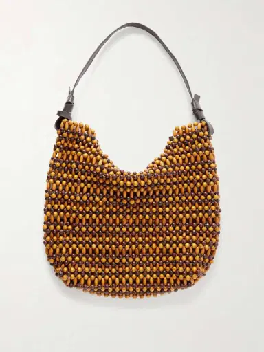 Staud Drift Leather-trimmed Beaded Wood Shoulder Bag | Thumbnail 4