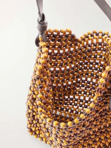 Staud Drift Leather-trimmed Beaded Wood Shoulder Bag | Thumbnail 6