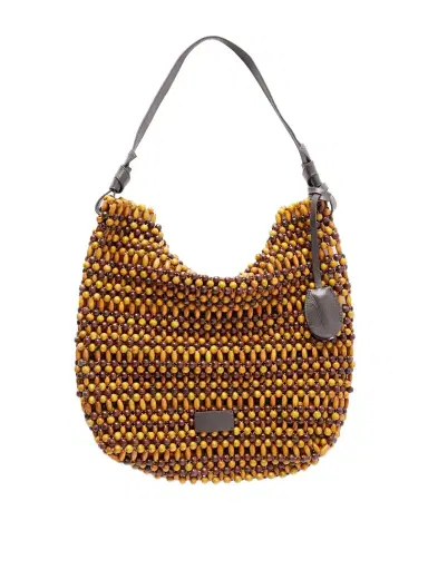 Staud Drift Leather-trimmed Beaded Wood Shoulder Bag | Thumbnail 1