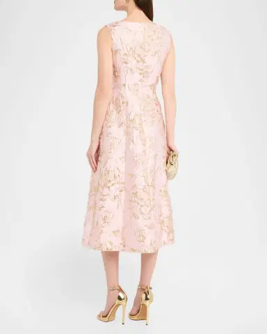 Kay Unger New York Saylor Pleated Floral Jacquard Midi Dress | Thumbnail 3 Kay Unger New York Saylor Pleated Floral Jacquard Midi Dress | Thumbnail 3
