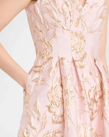 Kay Unger New York Saylor Pleated Floral Jacquard Midi Dress | Thumbnail 5 Kay Unger New York Saylor Pleated Floral Jacquard Midi Dress | Thumbnail 5