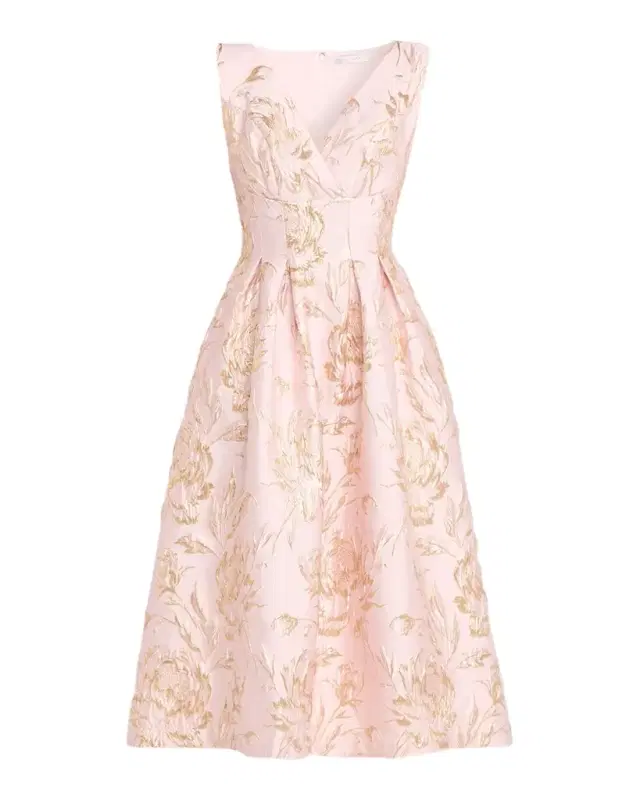 Kay Unger New York Saylor Pleated Floral Jacquard Midi Dress