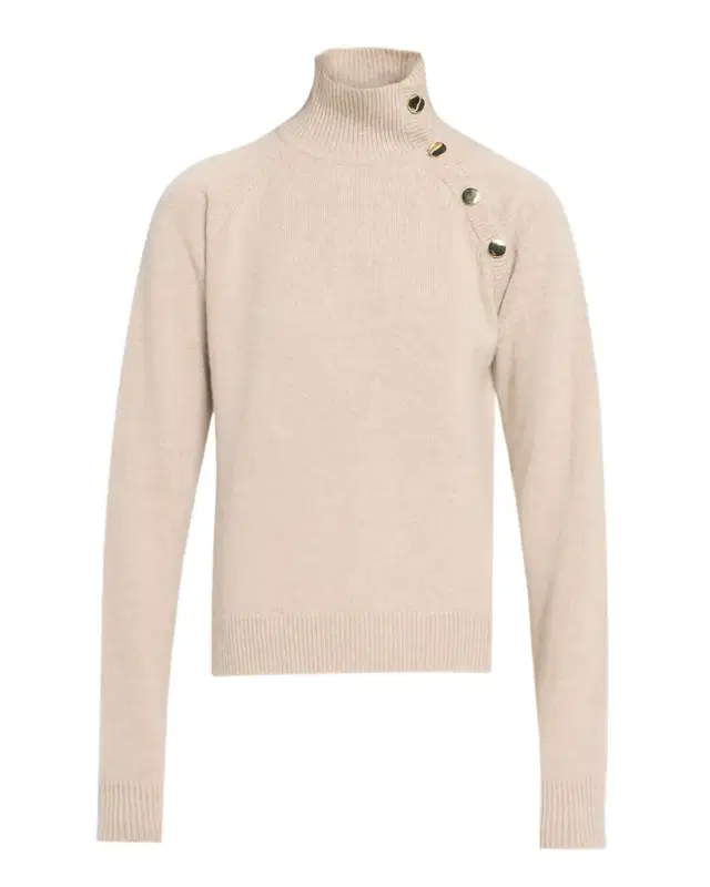 Button-Shoulder Cashmere Turtleneck Sweater