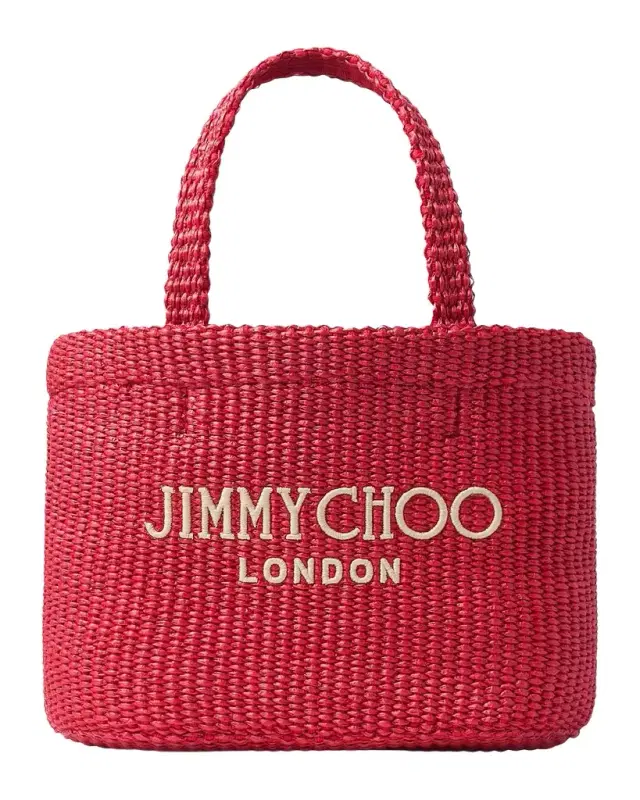 Jimmy Choo Embroidered Raffia Small Beach Tote Bag